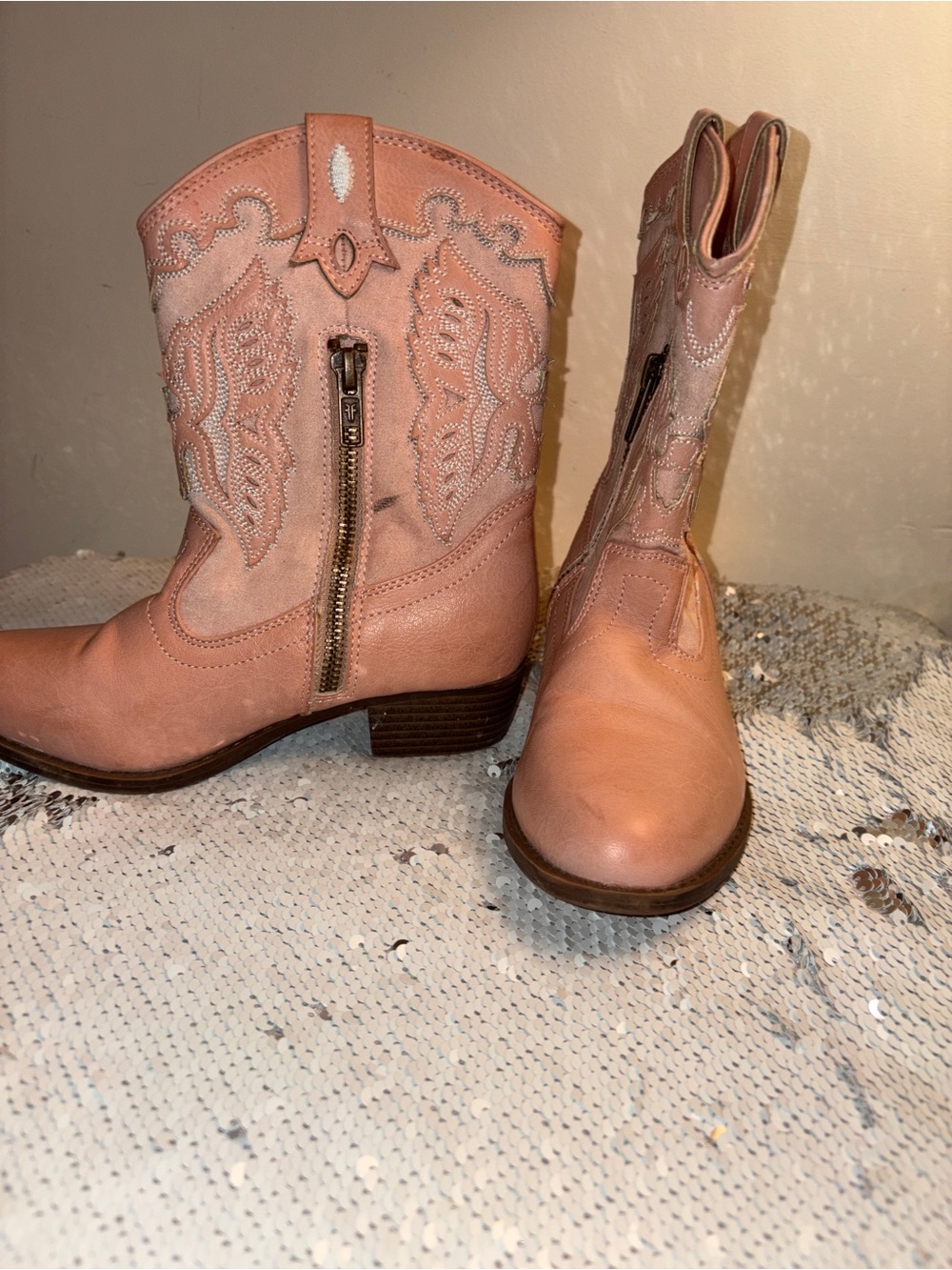 Frye Girls Blush Pink Western Zip Boots